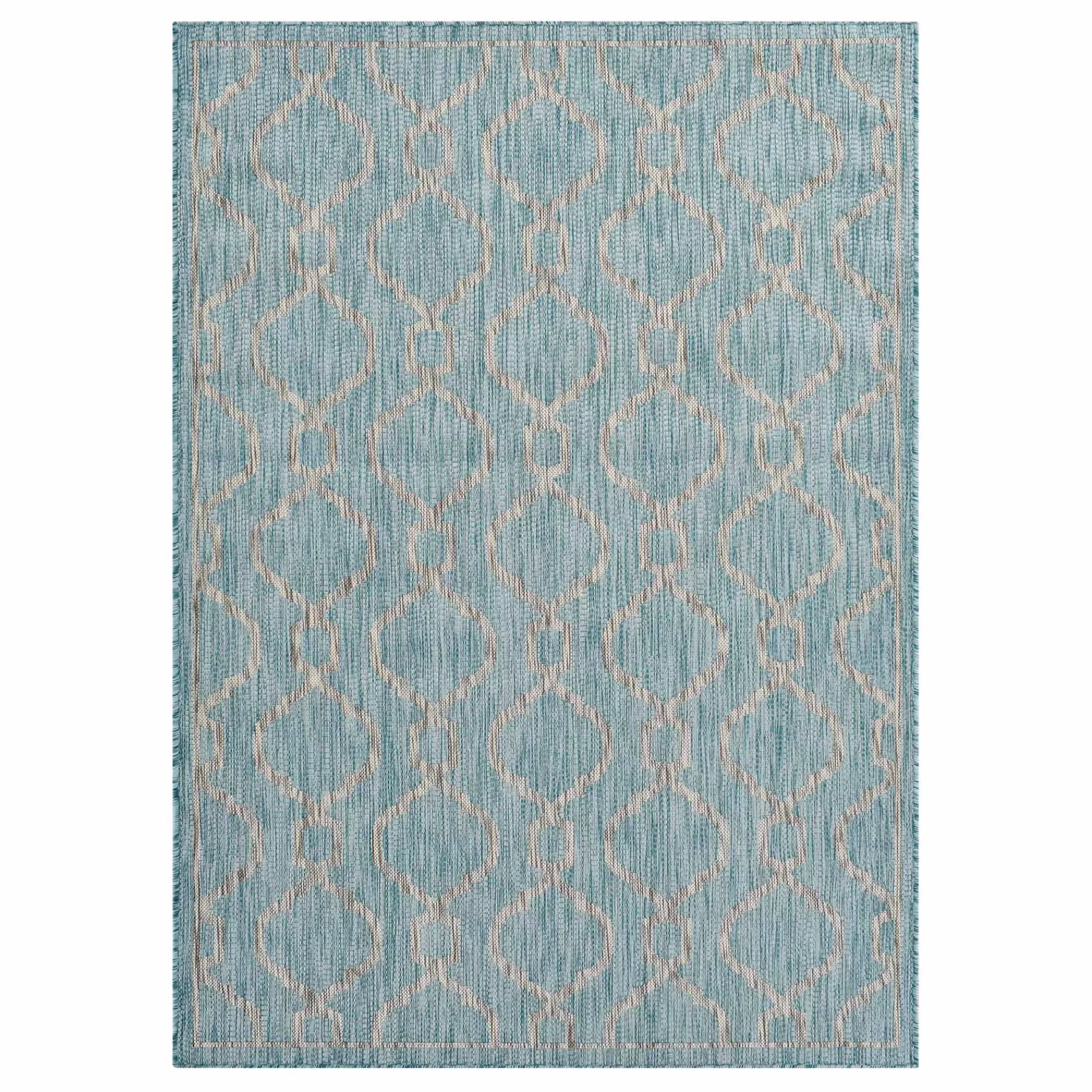 * Attractive (E306) Aqua Geo Wave Indoor & Outdoor Area Rug, 5 7