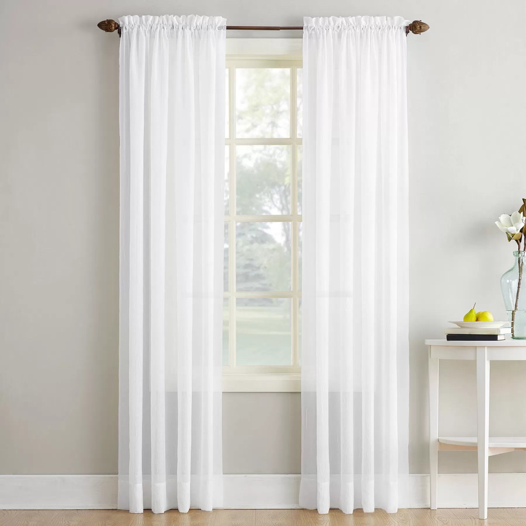 * Attractive Erica White Crushed Voile Rod Pocket Sheer Curtain Panel, 95