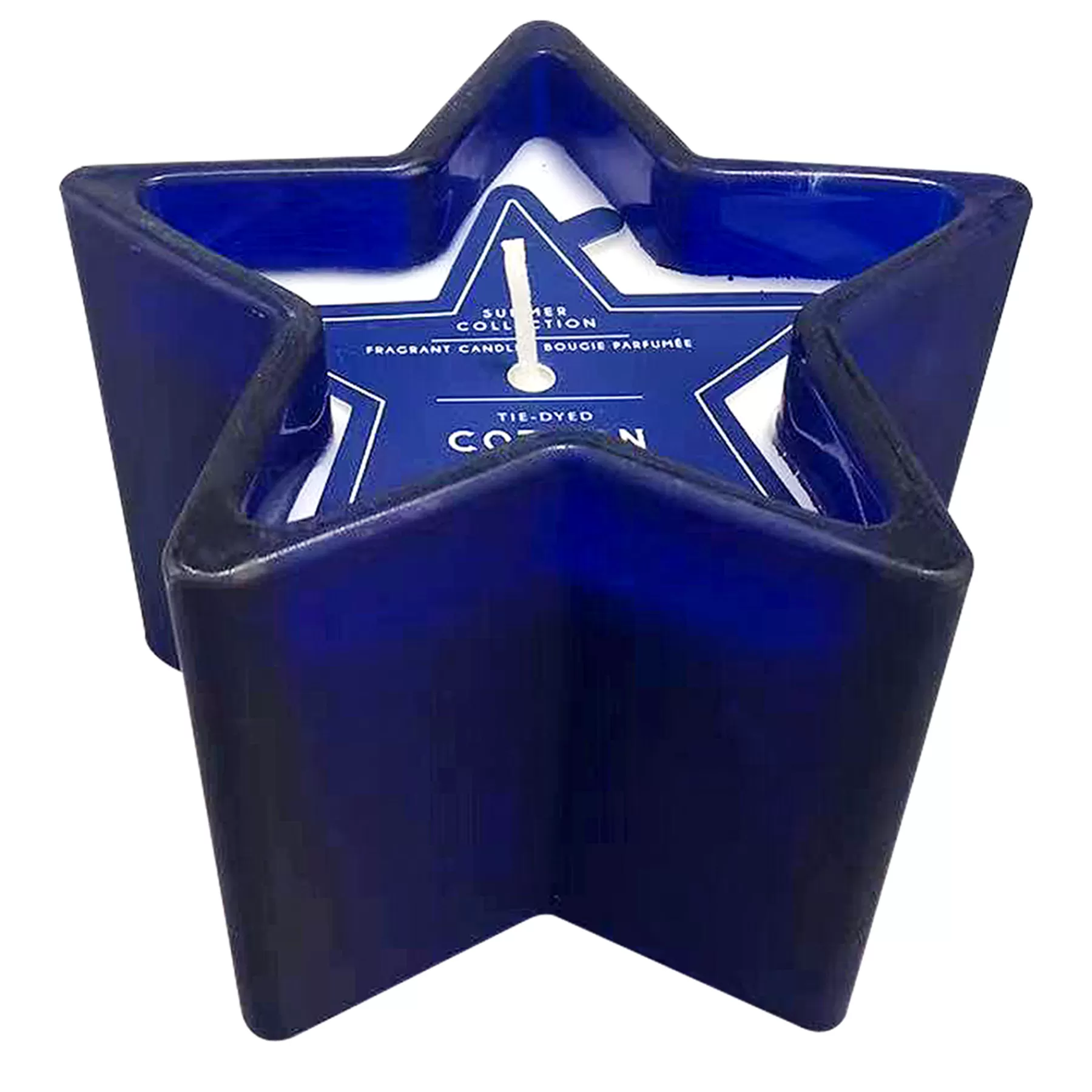 * Attractive Tie-Dyed Cotton Scented Blue Star Glass Candle, 4Oz