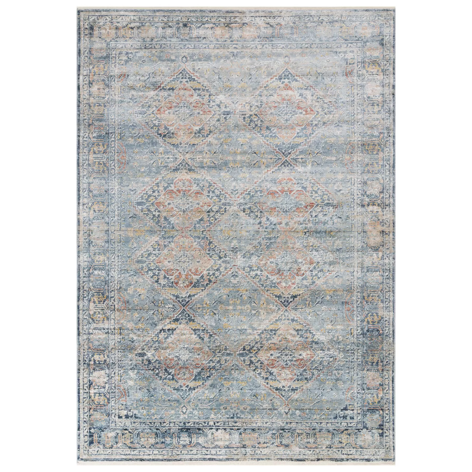 * Bargain Sale (B652) Genevieve Red & Blue Distress Look Area Rug, 5 8