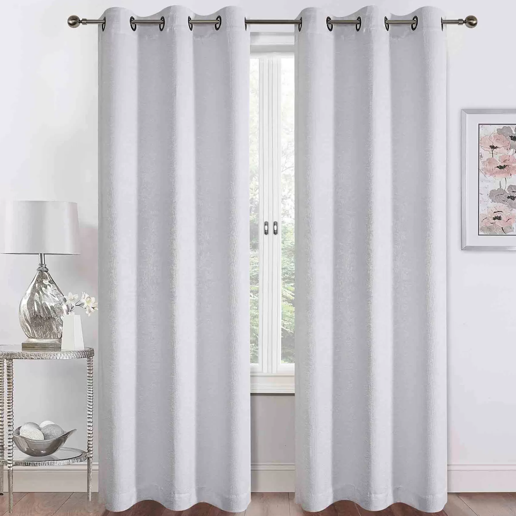 * Bargain Sale Barnes White Textured Grommet Curtain Panel, 95