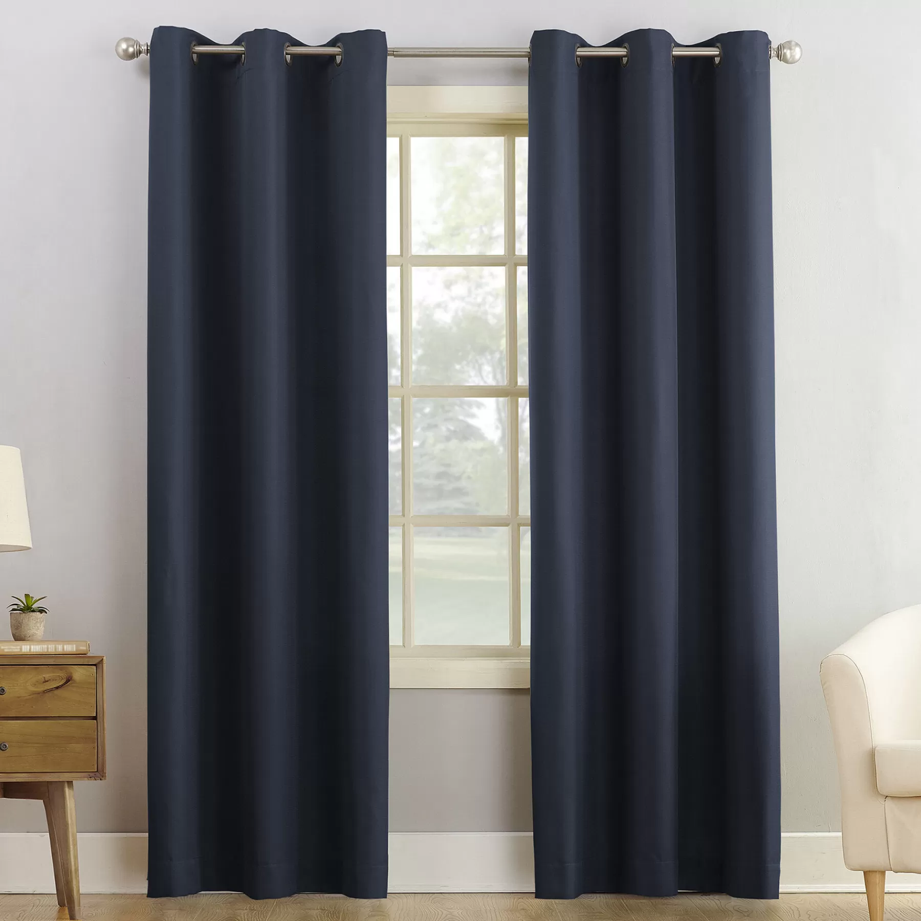 * Bargain Sale Montego Navy Casual Light Filtering Grommet Curtain Panel, 95