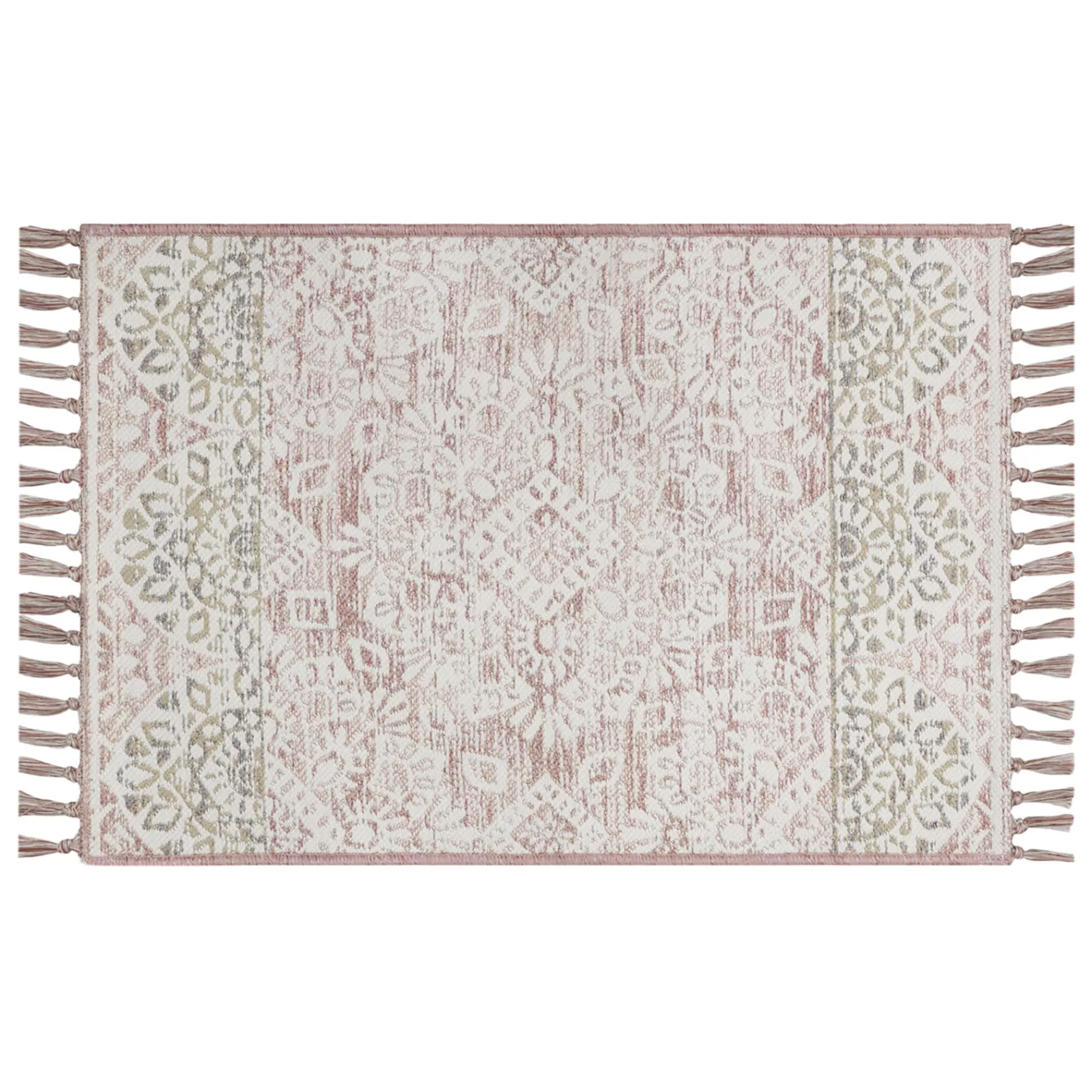 * Bargain Sale Rose Medallion Patterned Fringe Accent Rug, 2 3