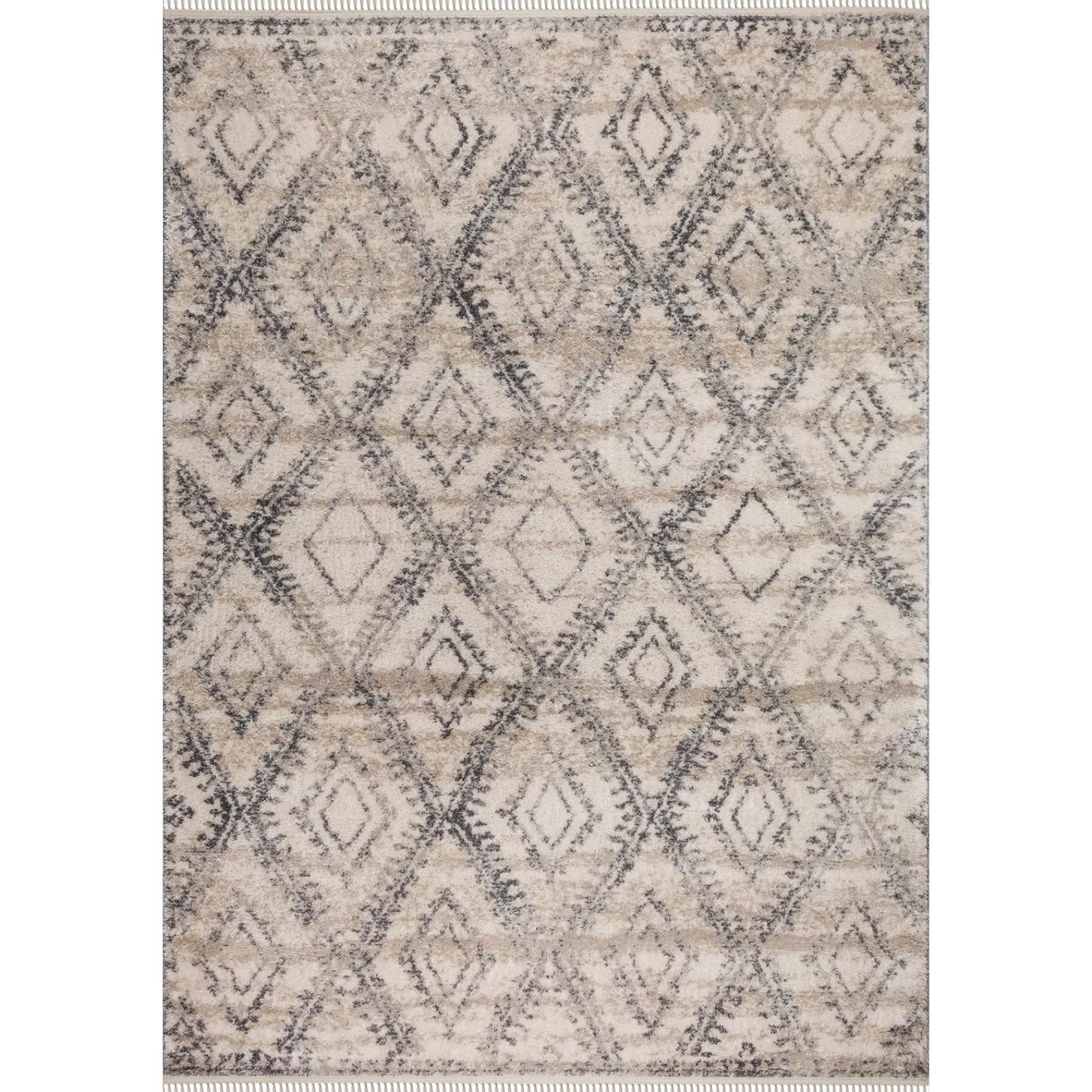 * Clearance Sale (B616) Flokati Anthracite & Cream Diamond Accent Rug, 3 5
