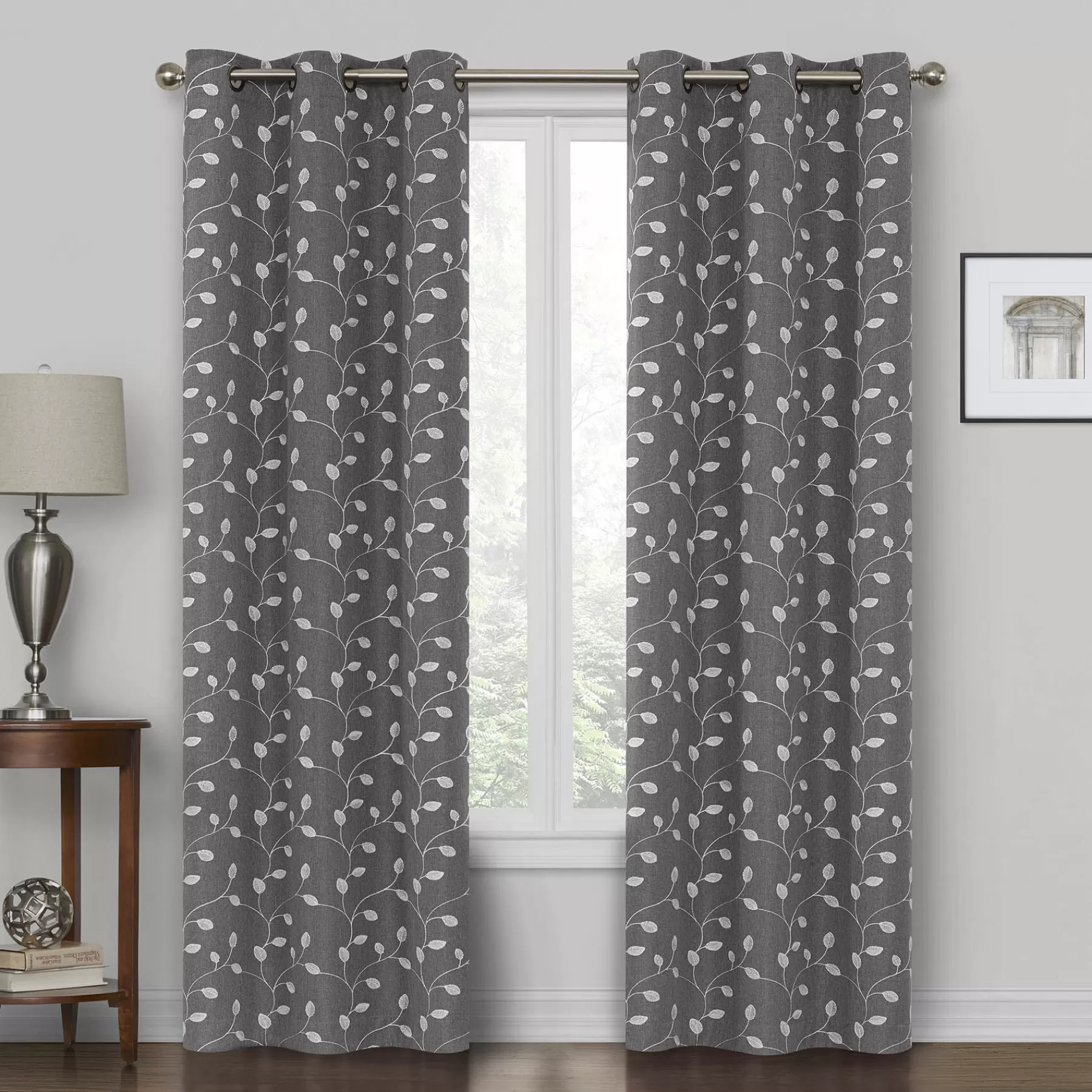 * Clearance Sale Rockwell Grey Embroidered Blackout Grommet Curtain Panel, 84