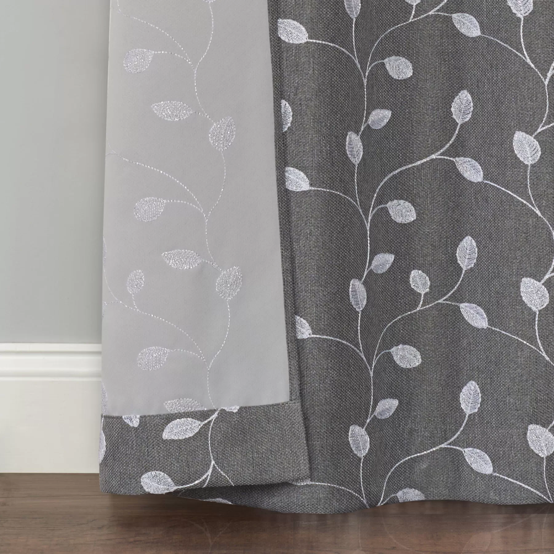 * Clearance Sale Rockwell Grey Embroidered Blackout Grommet Curtain Panel, 84