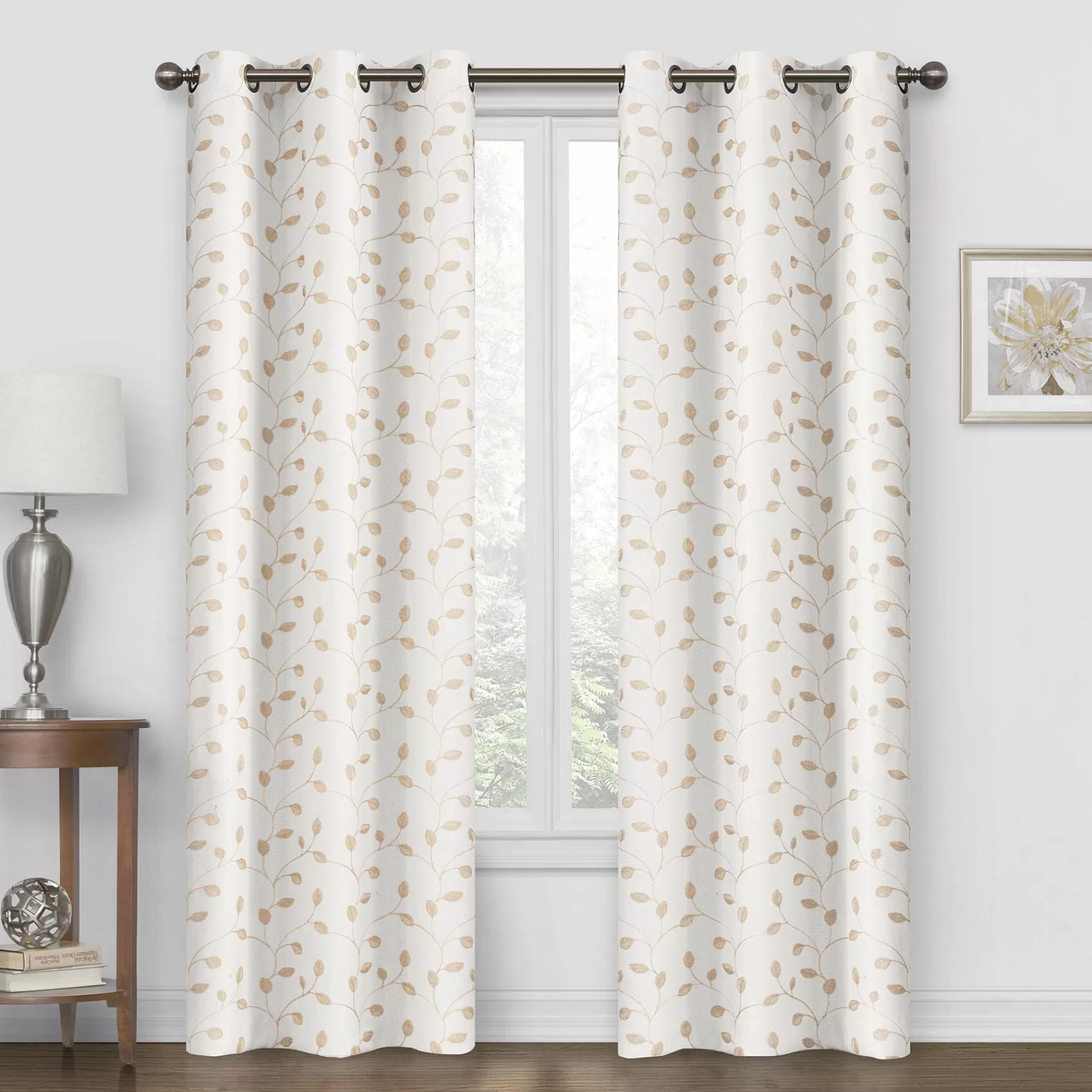 * Clearance Sale Rockwell Light Tan Embroidered Blackout Grommet Curtain Panel, 84