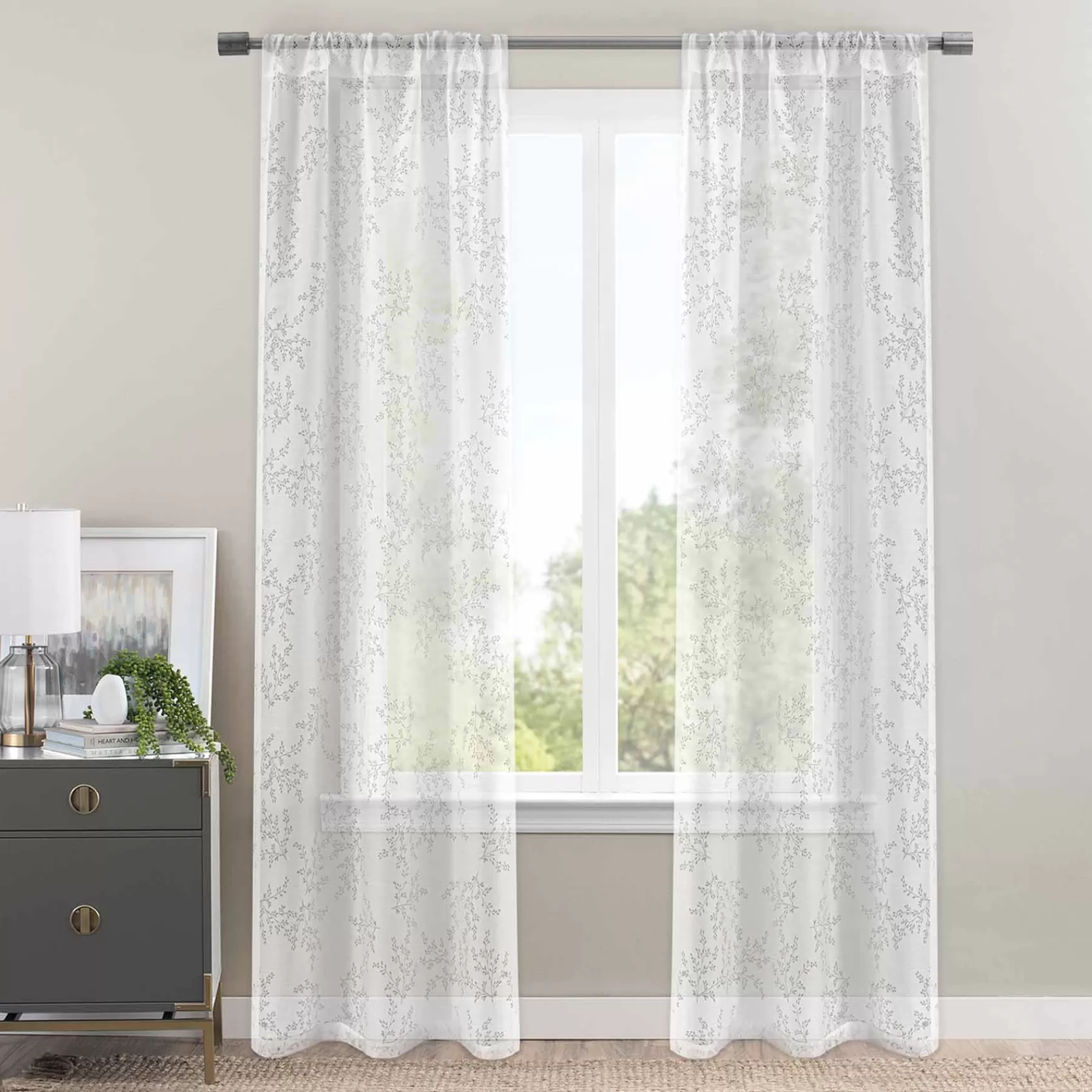 * Clearance Sale White Botanical Leaf Burnout Sheer Curtain Panel, 84
