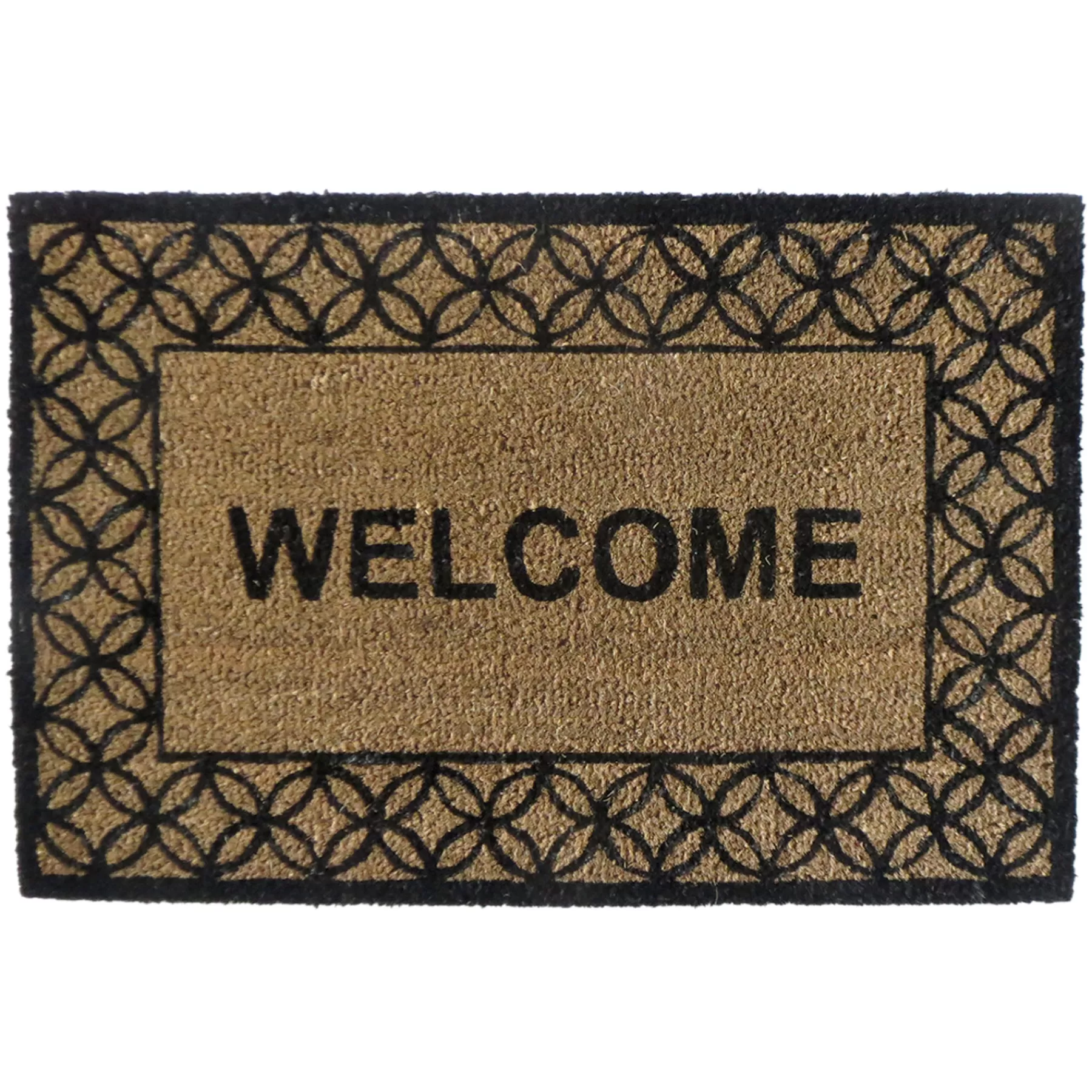 * Closeout Sale Welcome Rings Natural & Black Coir Mat, 18 27
