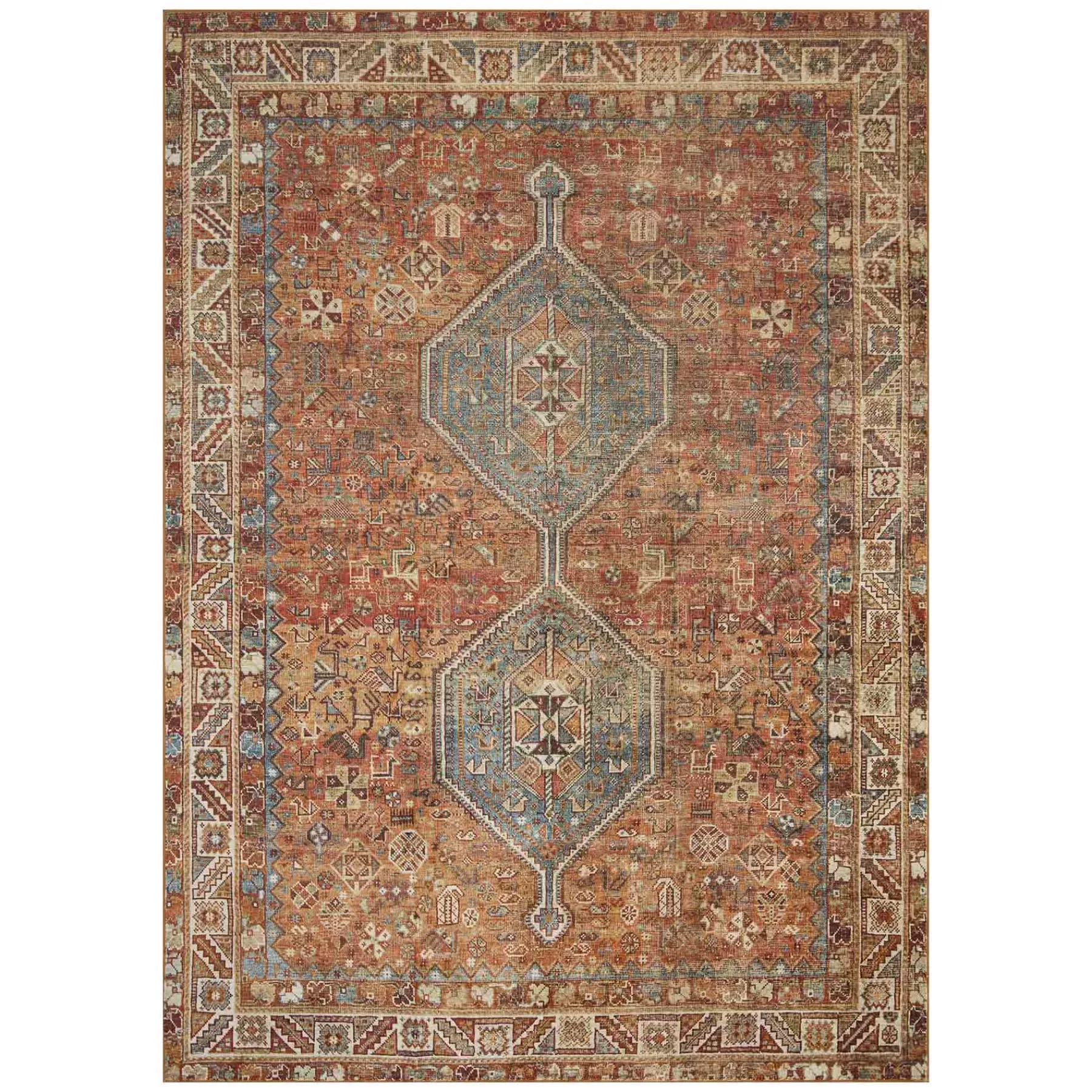 * Exclusive (D570) Freya Red Multi-Colored Medallion Washable Area Rug, 5 7