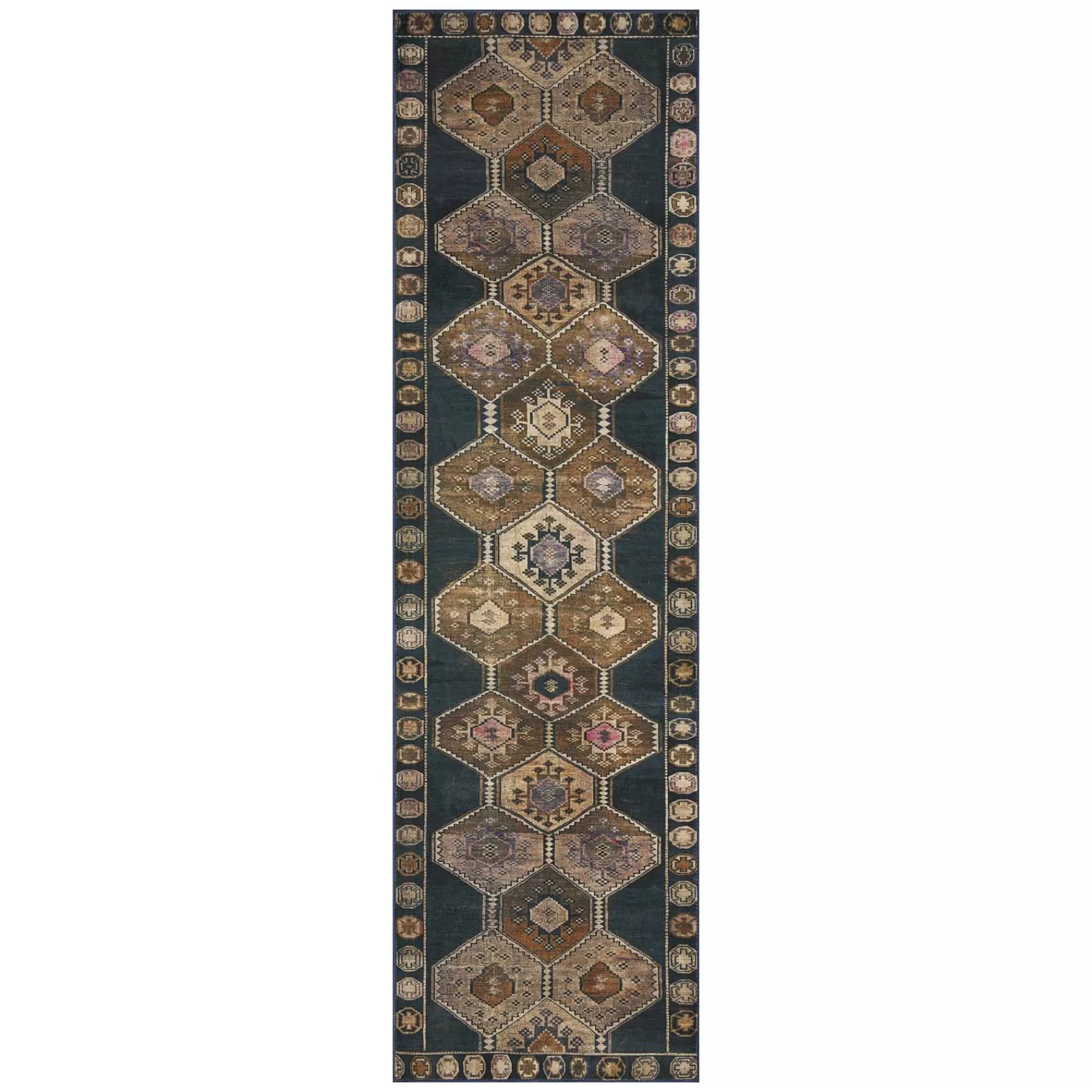 * Exclusive (D571) Freya Black Medallion Washable Runner, 2 7