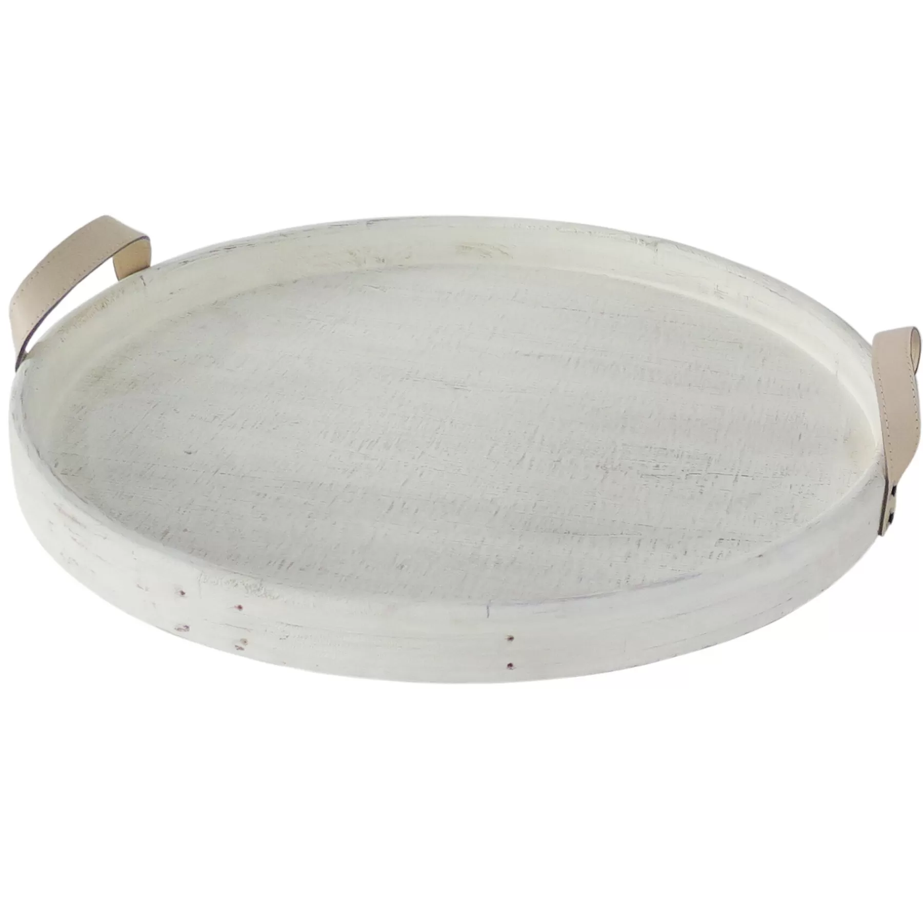 * Exclusive Design White Round Wood Decorative Tray, 21