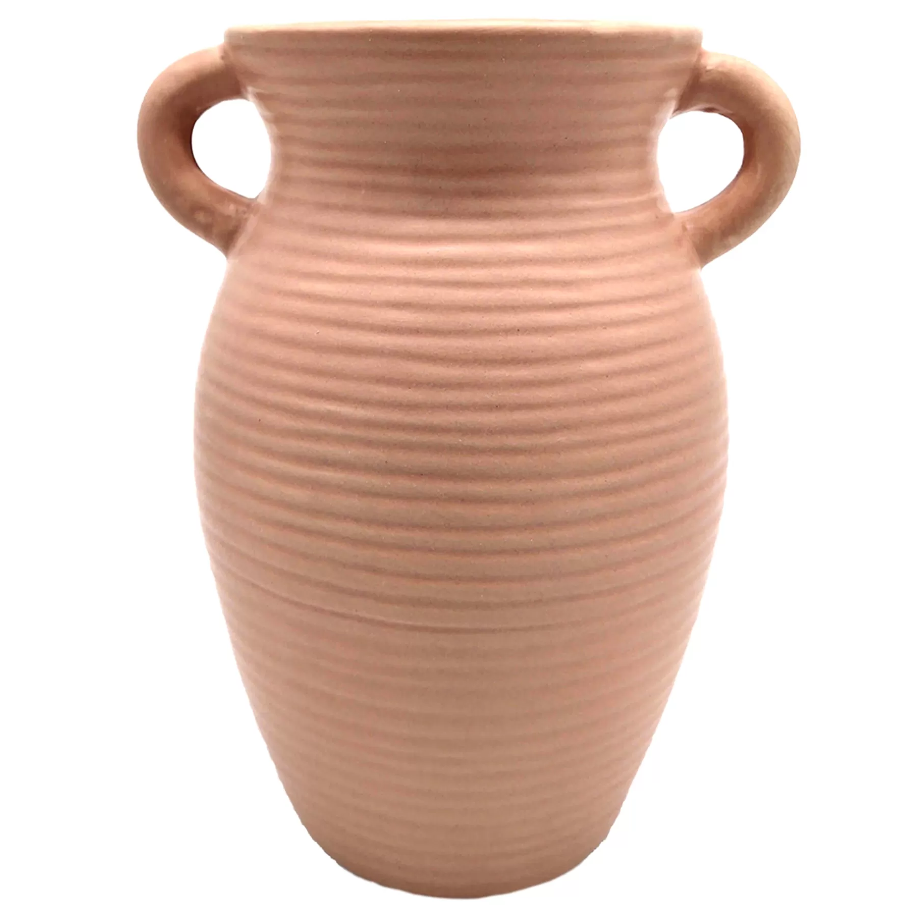 * Exclusive Ribbed Natural Ceramic Vase With Handles, 8