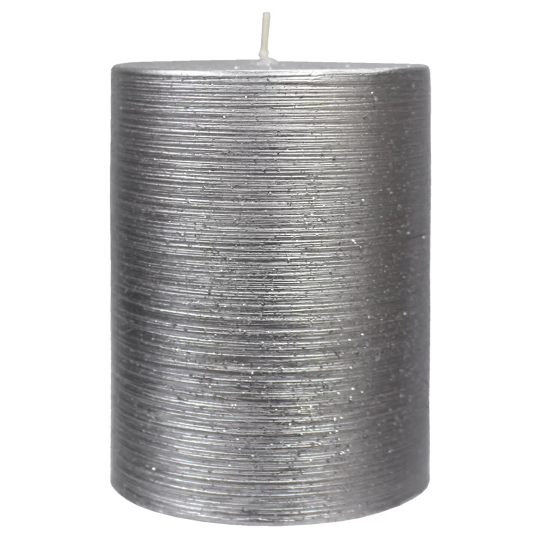 * Exclusive Silver Glittered Unscented Pillar Candle, 4