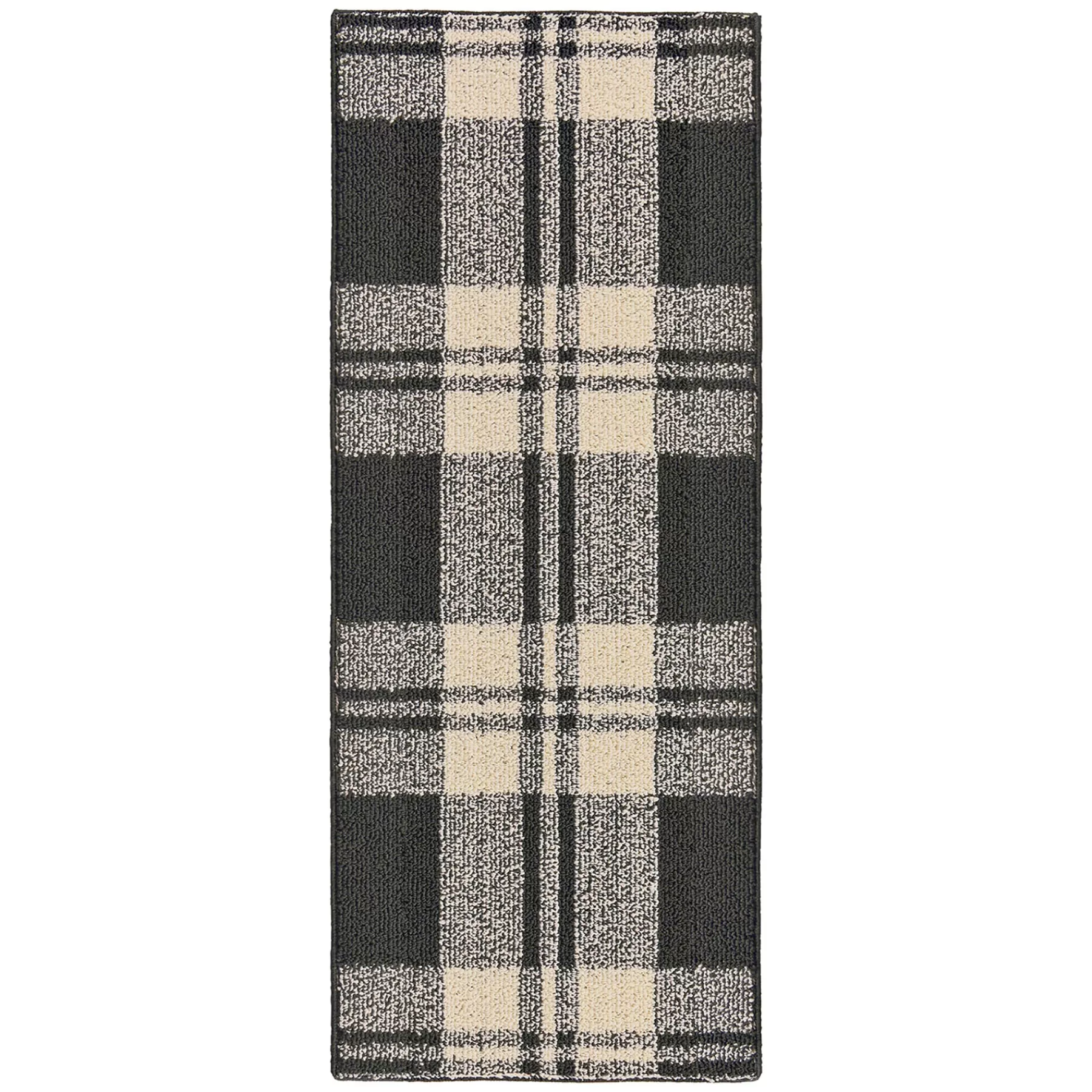 * Exquisite Gifts Honeybloom Grey & Ivory Plaid Loop Kitchen Mat, 2 5