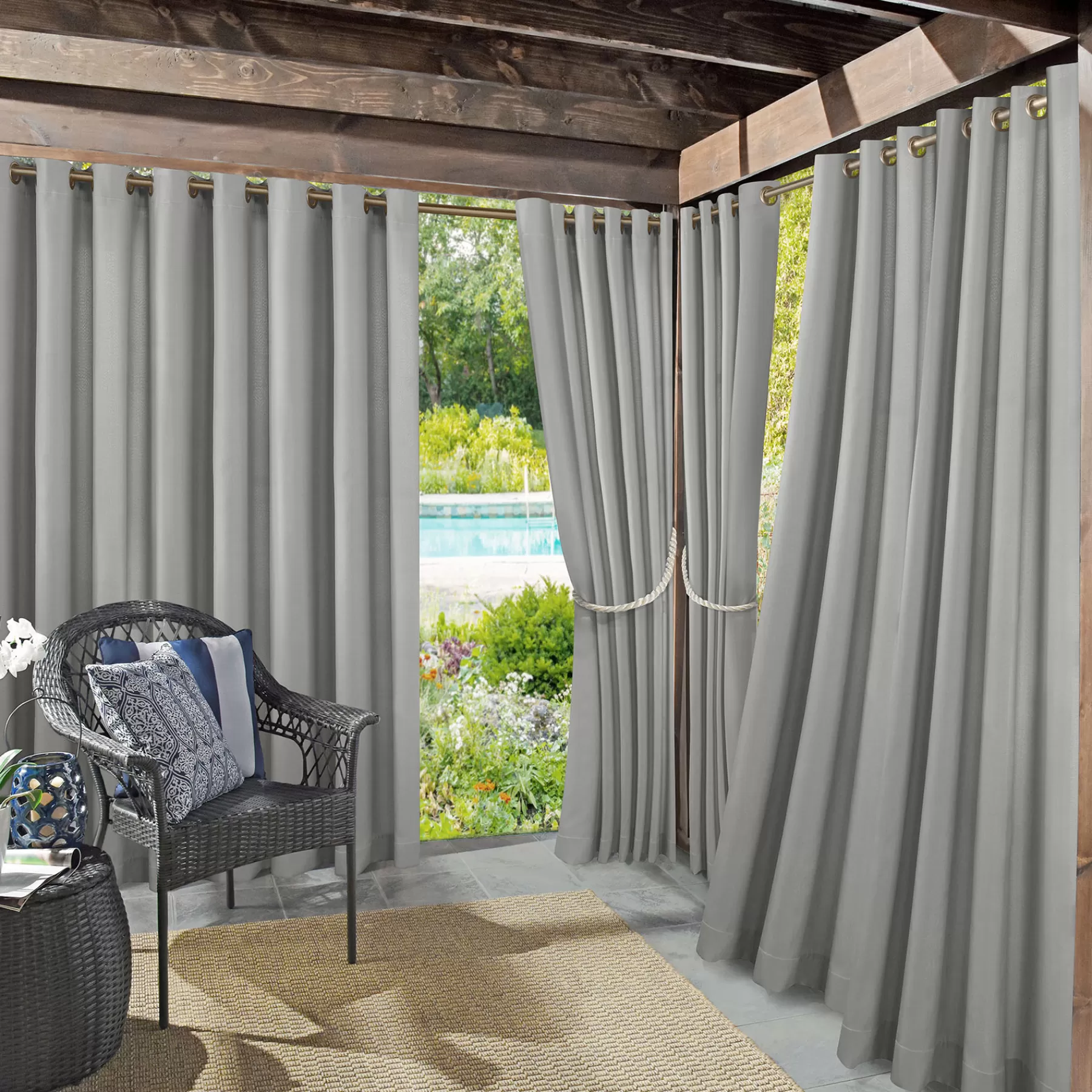 * Exquisite Gifts Sun Zero Darian Grey Outdoor Light Filtering Curtain Panel, 84