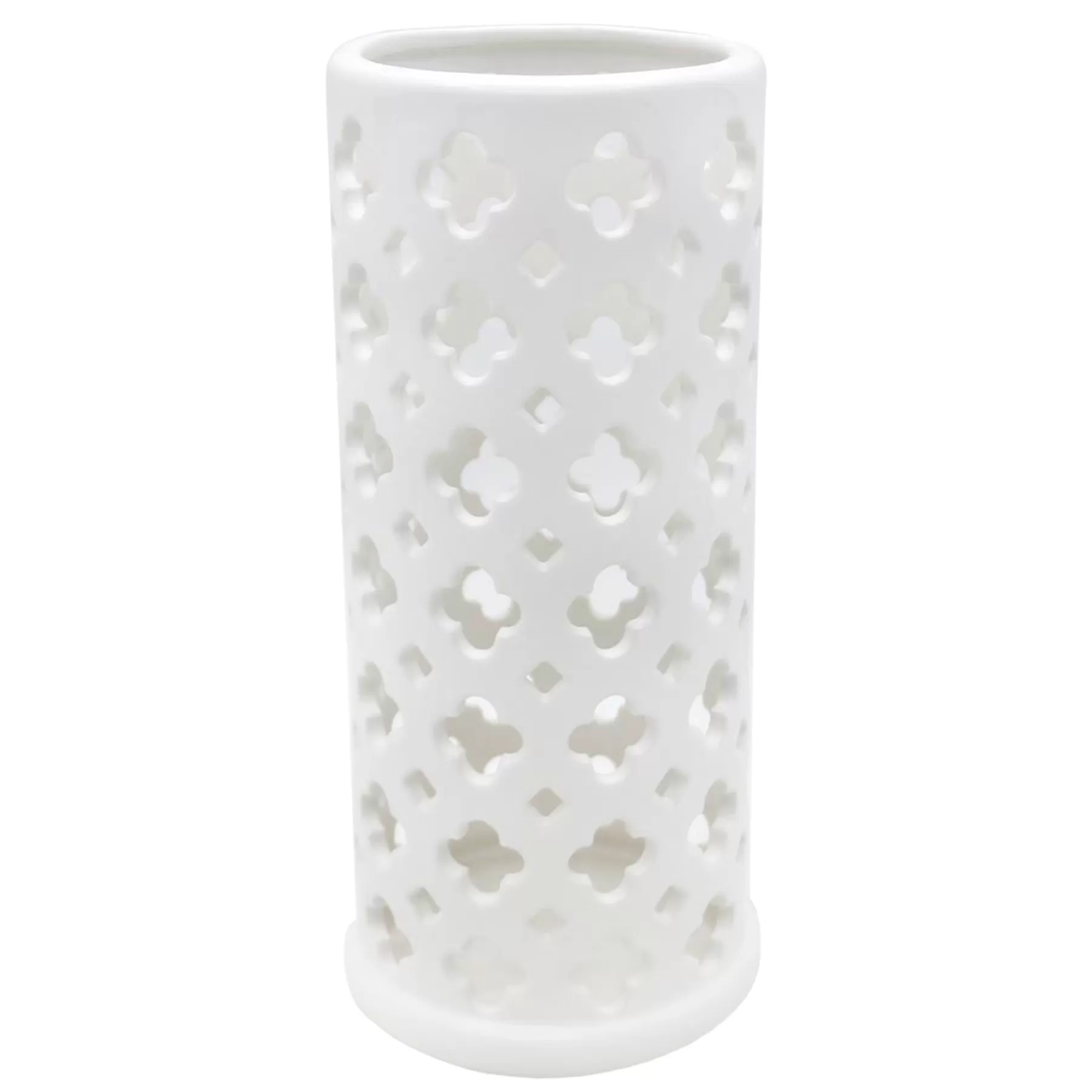 * Exquisite Gifts White Ceramic Cutout Cylinder Candle Holder, 9