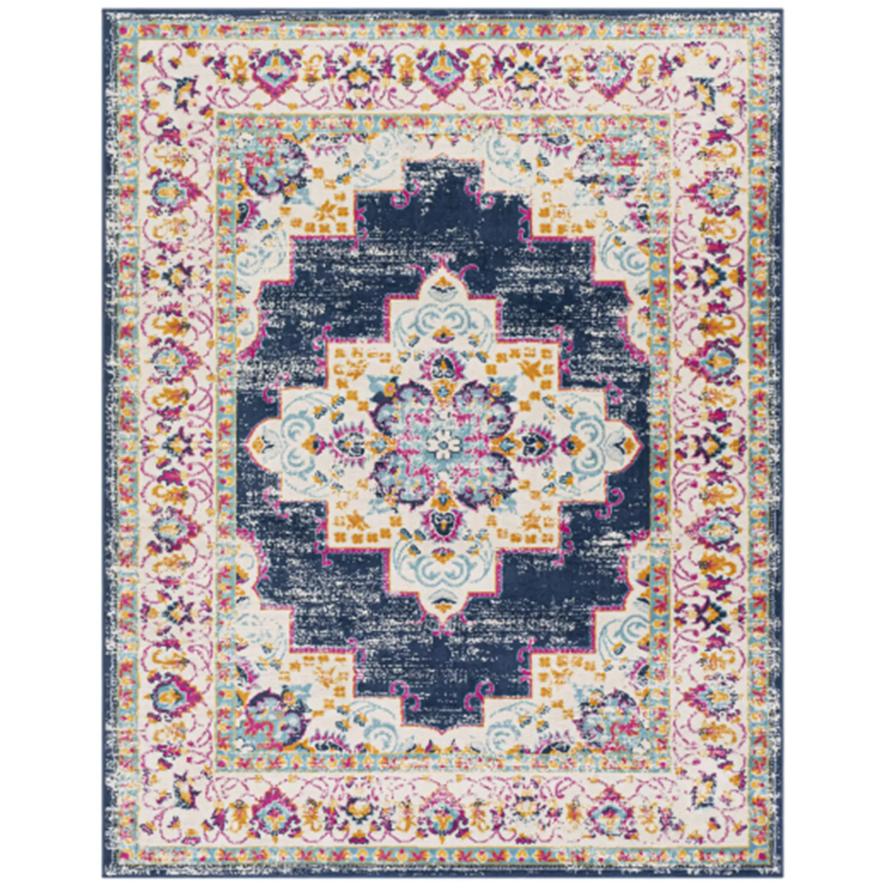 * Featured (D494) Floransa Blue & Pink Medallion Area Rug, 5 7