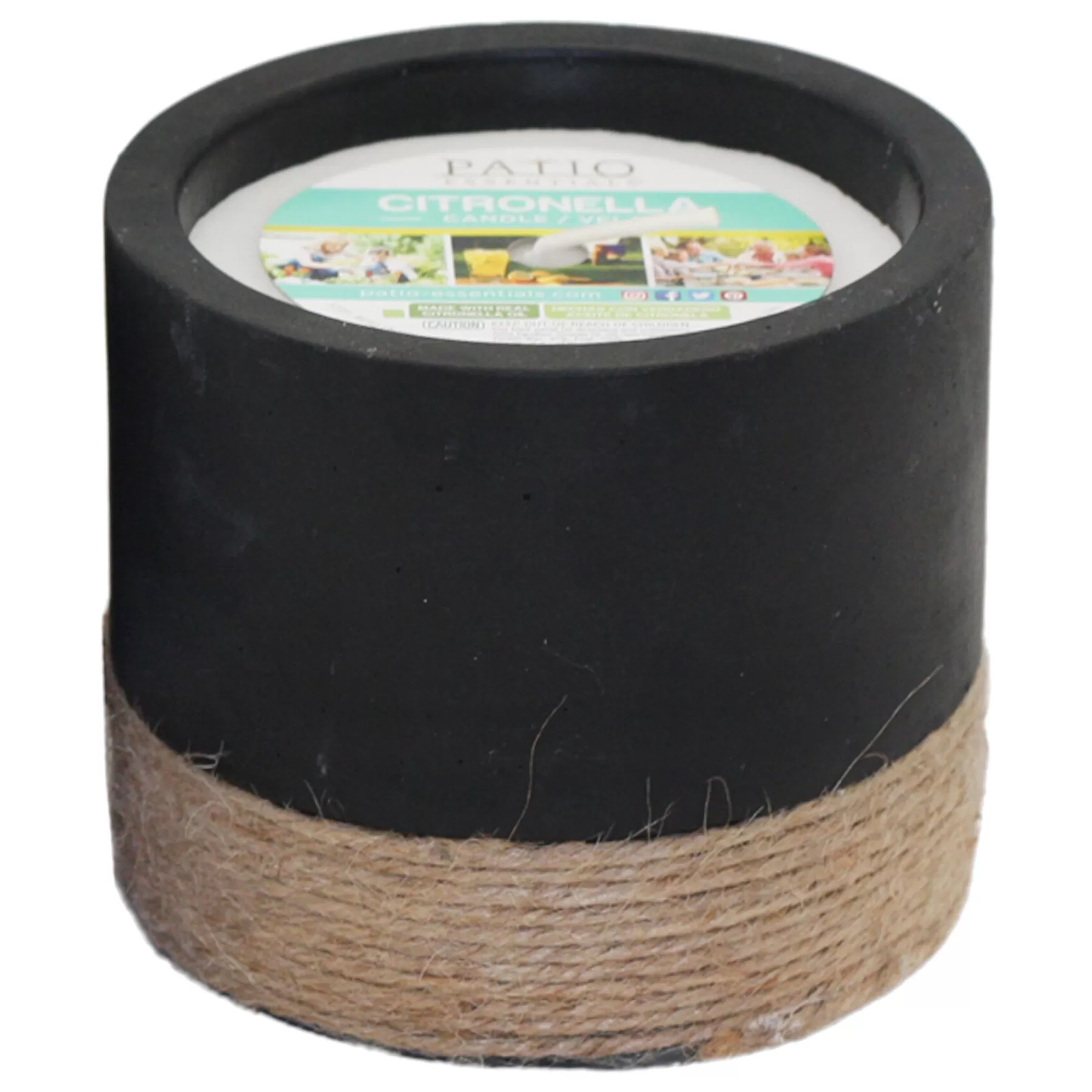 * Featured Round Black Cement Citronella Candle With Rope Base