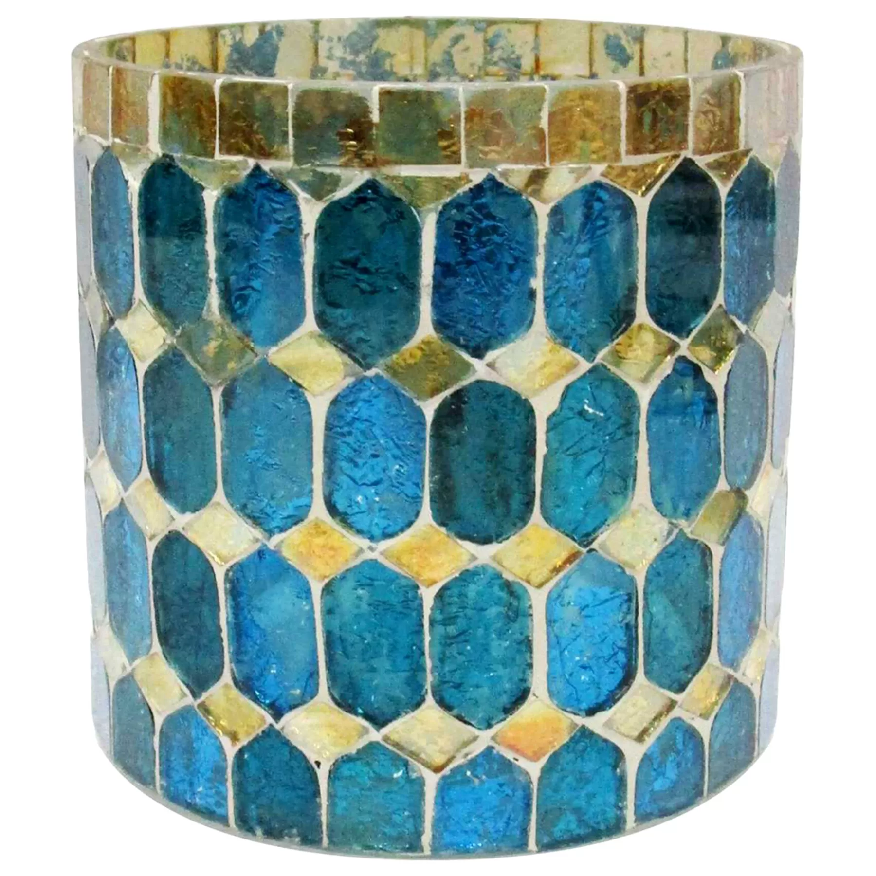 * Flash Sale Blue & Gold Mosaic Tealight Candler Holder, 4