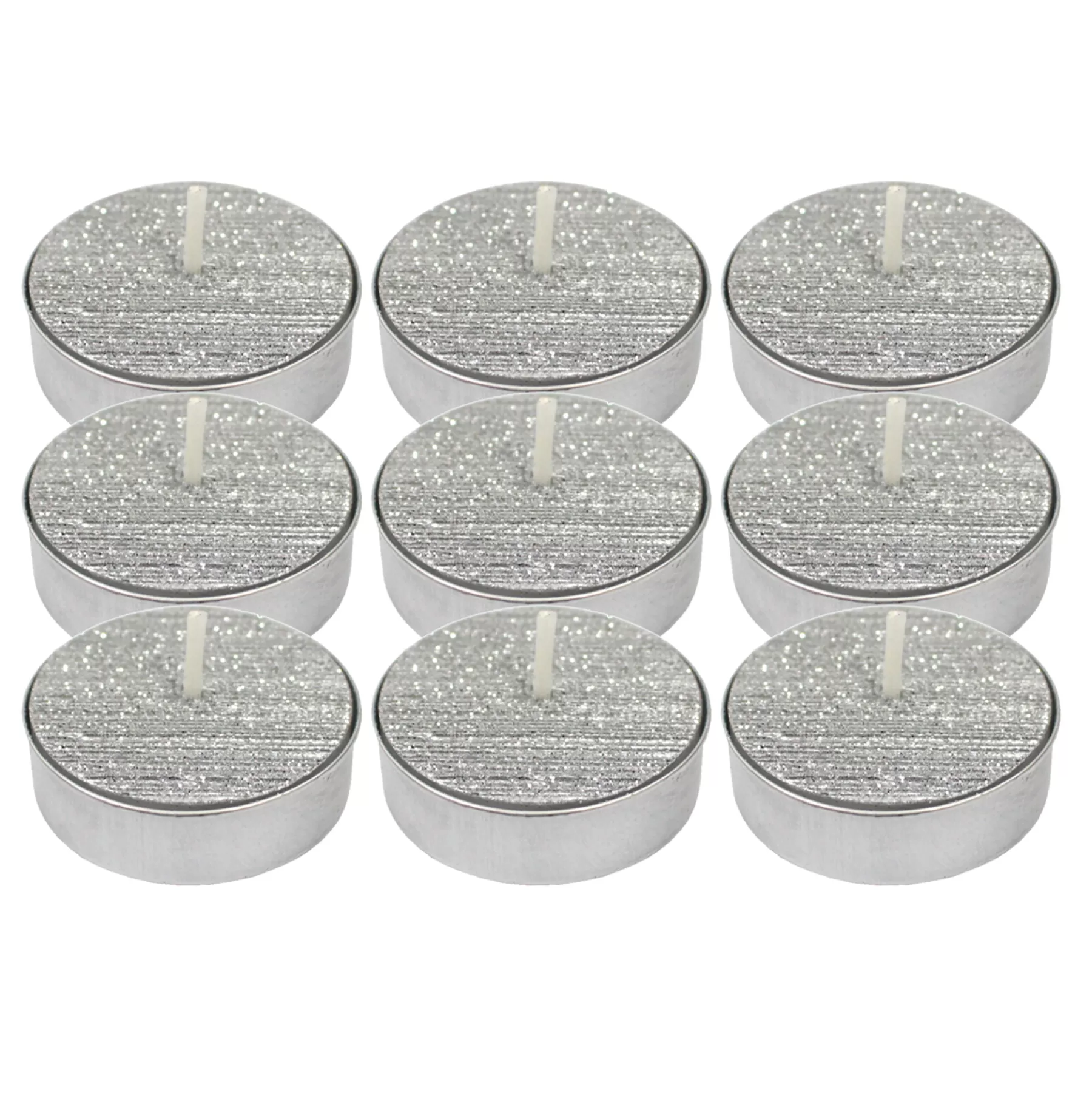 * Low Price 9-Pack Silver Glittered Unscented Tealights