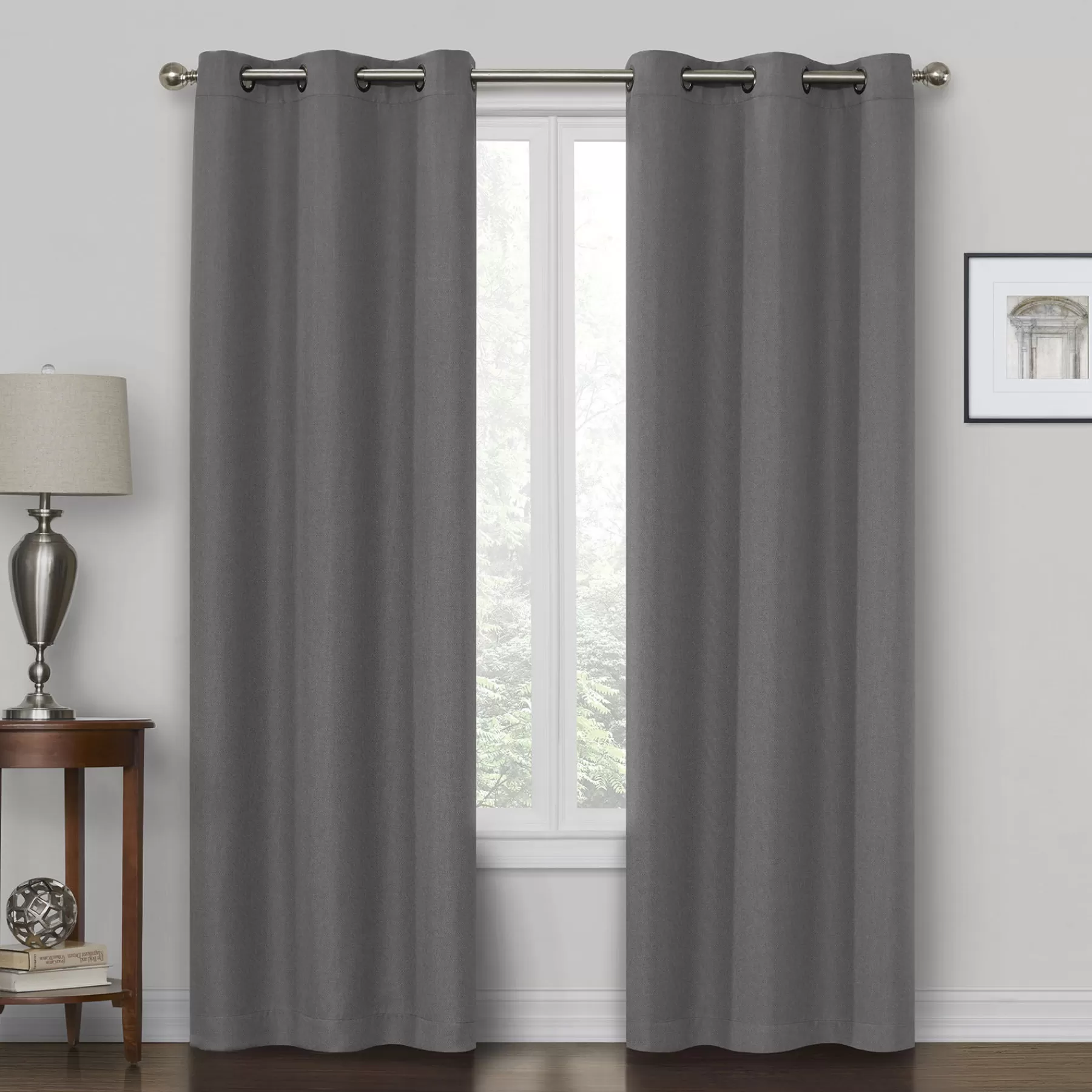 * Low Price Rockwell Grey Blackout Grommet Curtain Panel, 84