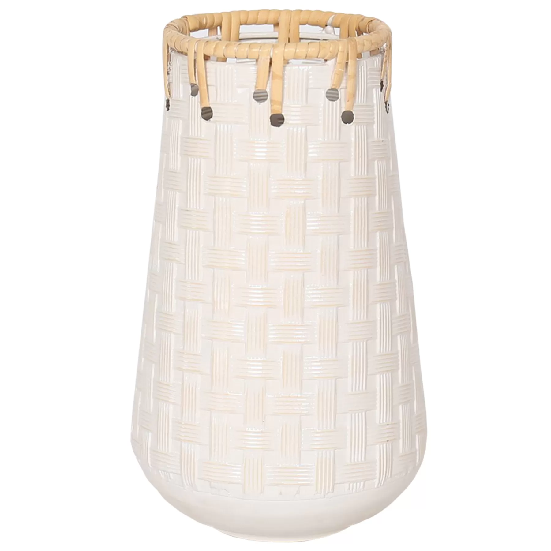 * Original Honeybloom White Metal & Rattan Basketweave Vase, 10