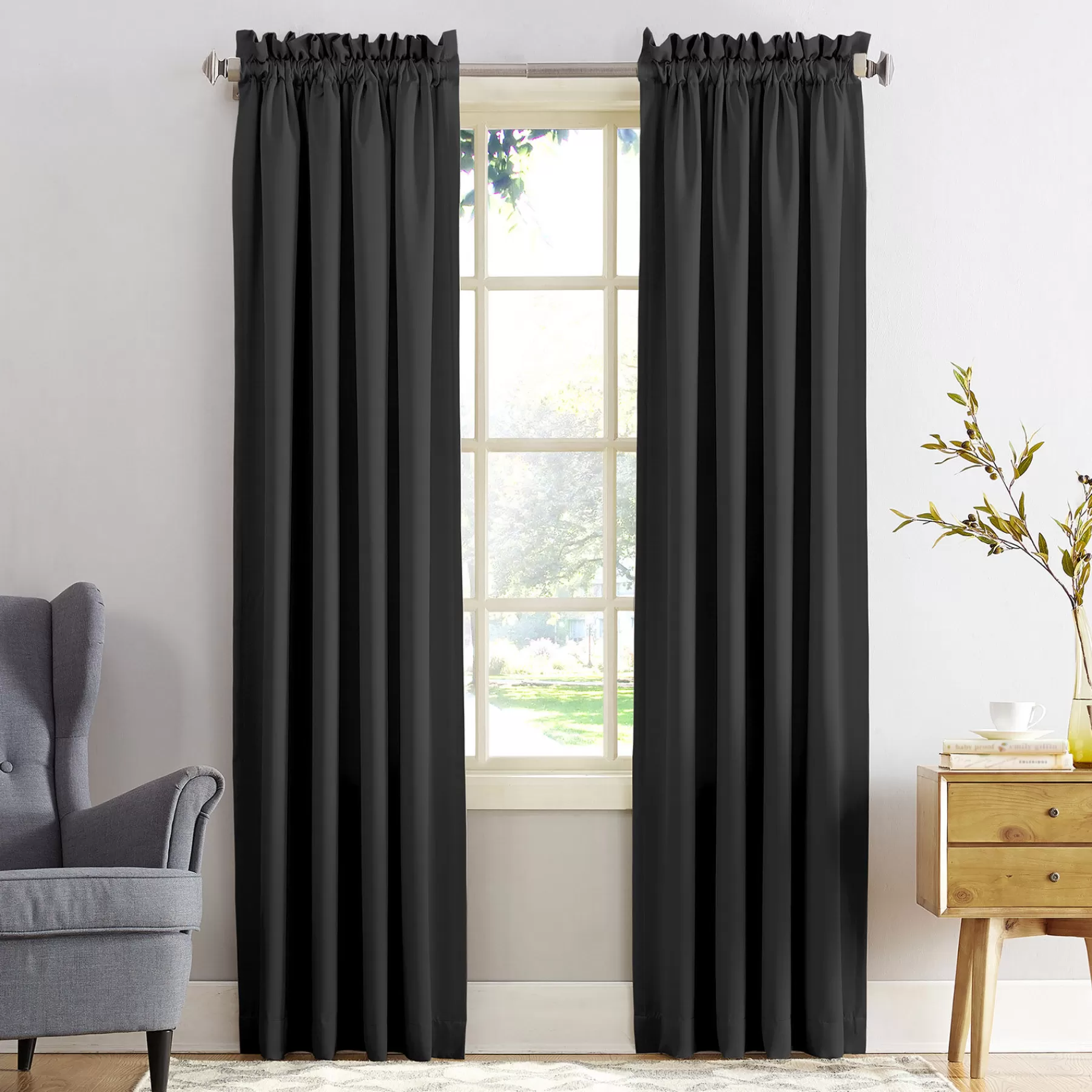 * Original Madison Black Pole Top Room Darkening Curtain Panel, 95