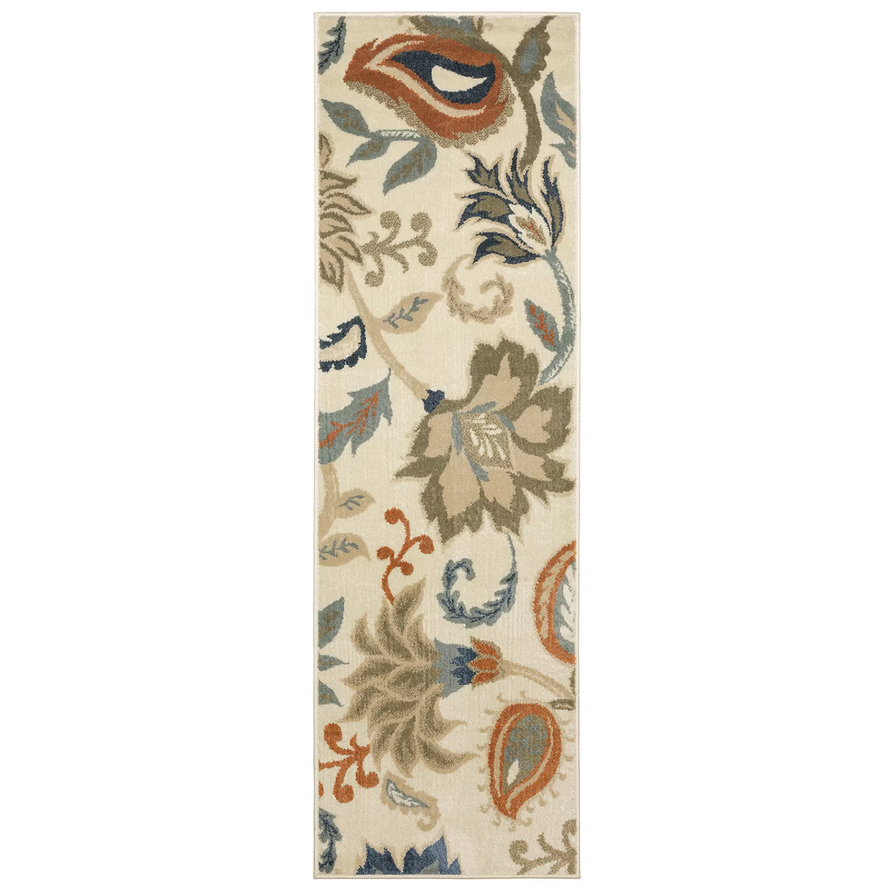 * Outlet Sale (D463) Ivory, Grey & Blue Floral Patterned Runner, 2 7