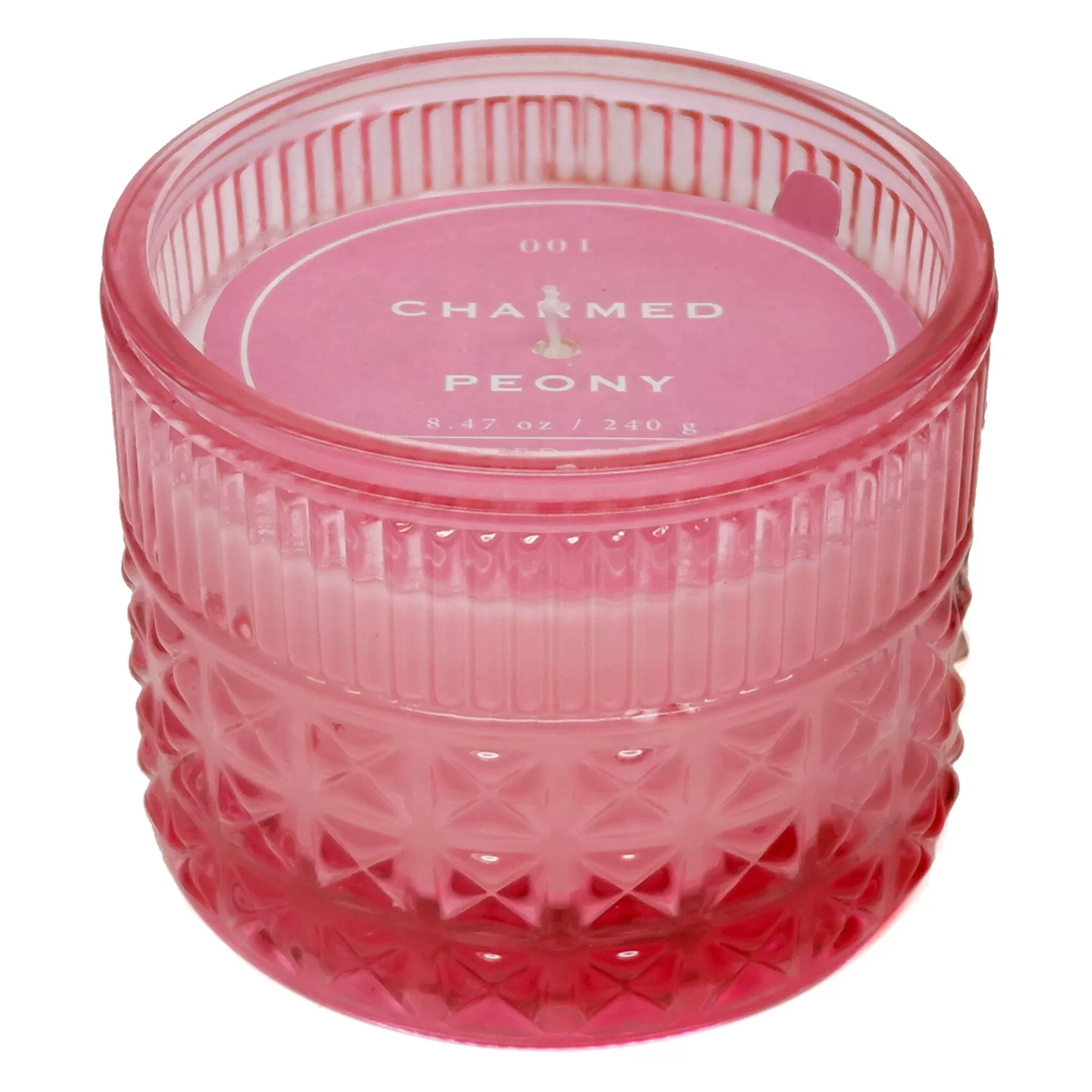 * Premium Charmed Peony Scented Embossed Glass Jar Candle, 8.47Oz