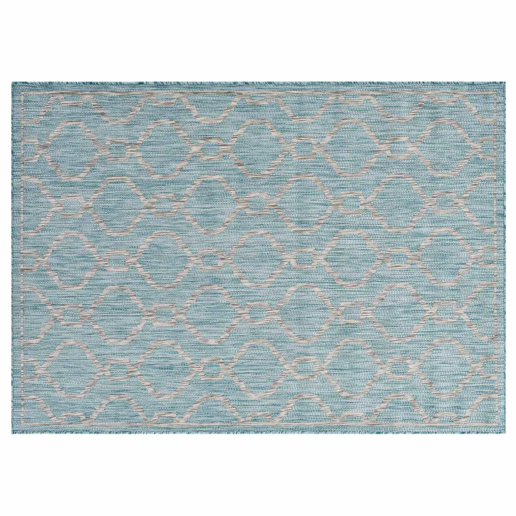 * Premium (E306) Aqua Geometric Wave Indoor & Outdoor Accent Rug, 2 4