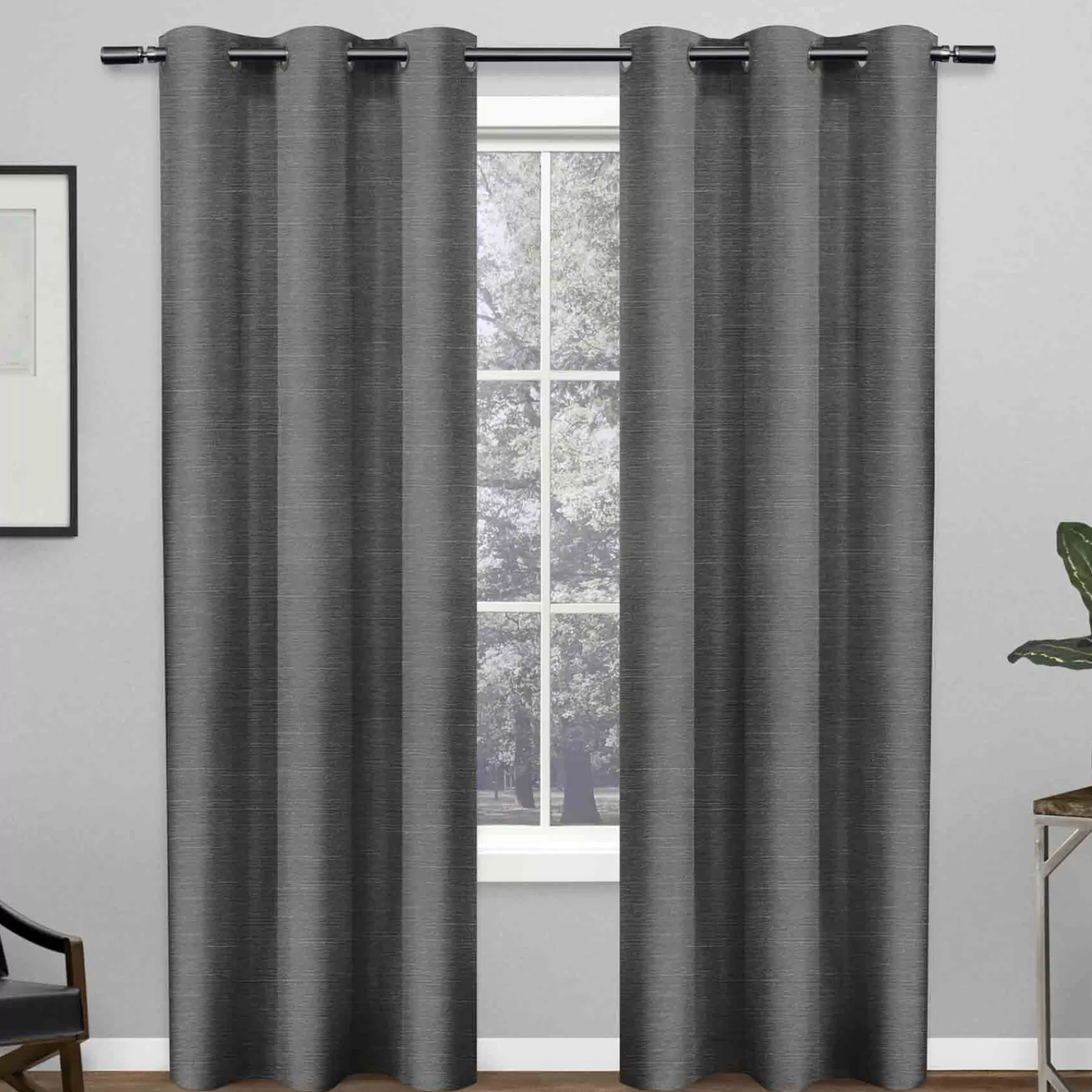 * Premium Leeds Black Pearl Woven Blackout Grommet Curtain Panel, 96