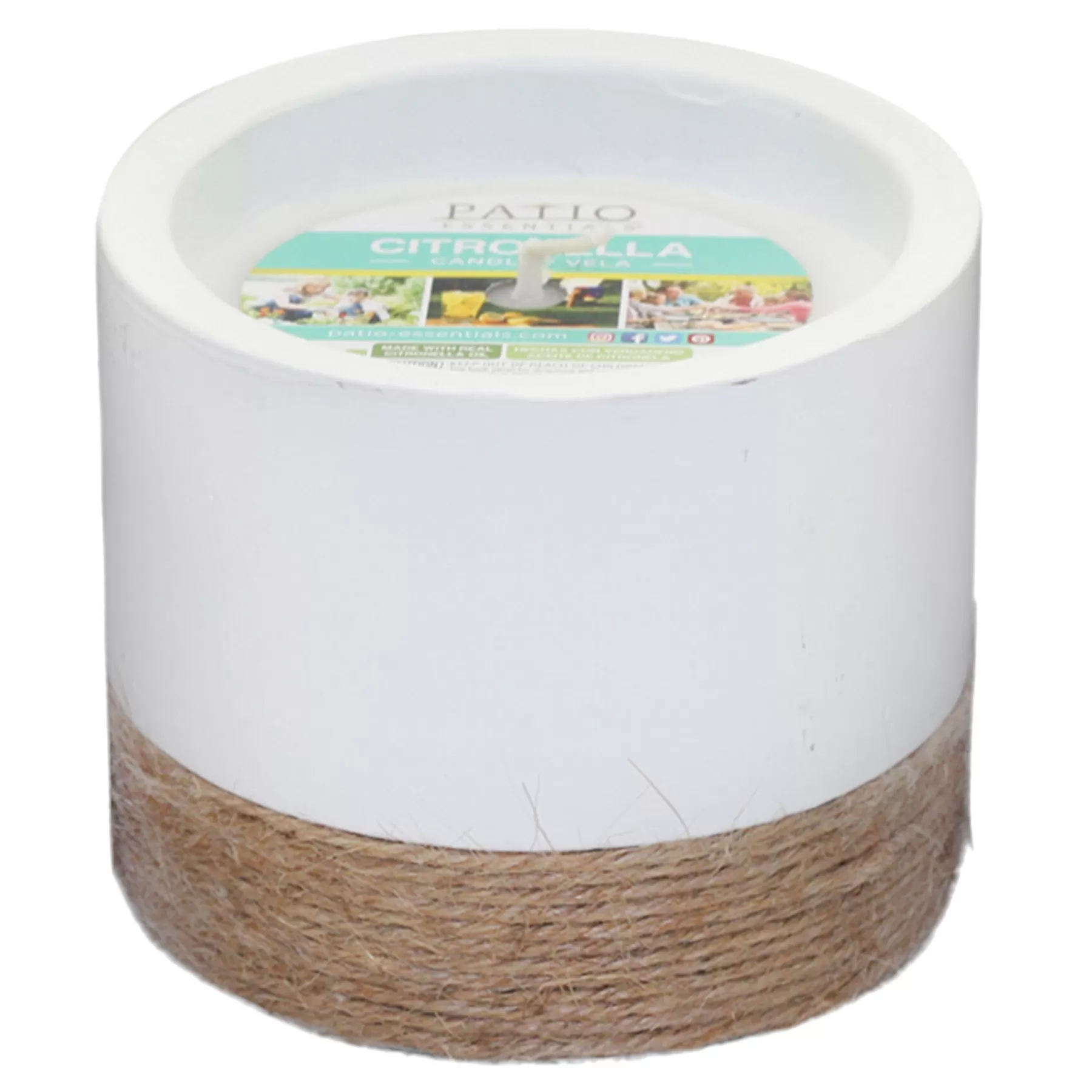 * Premium Round White Cement Citronella Candle With Rope Base