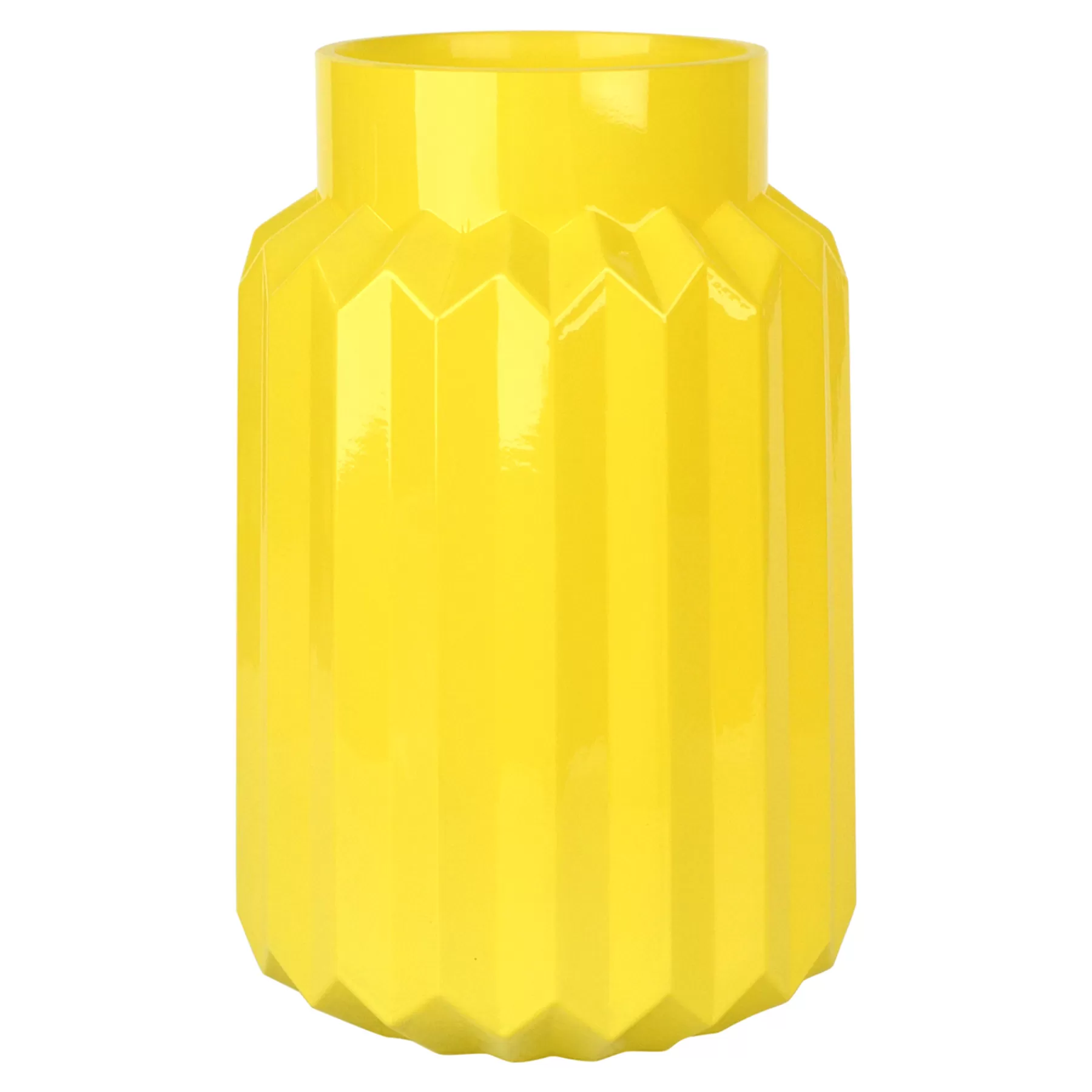 * Premium Tracey Boyd Ribbed Yellow Glass Vase, 9.5