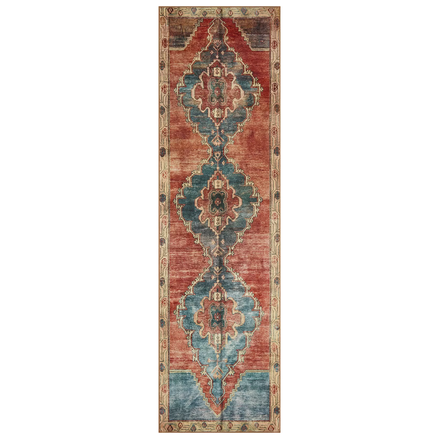* Sale (D567) Freya Orange Medallion Washable Runner, 2 7