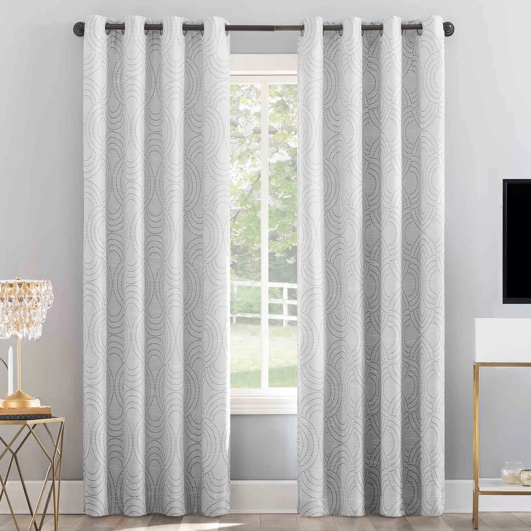* Sale Sunzero Jagger White & Grey Grommet Single Blackout Curtain Panel, 84