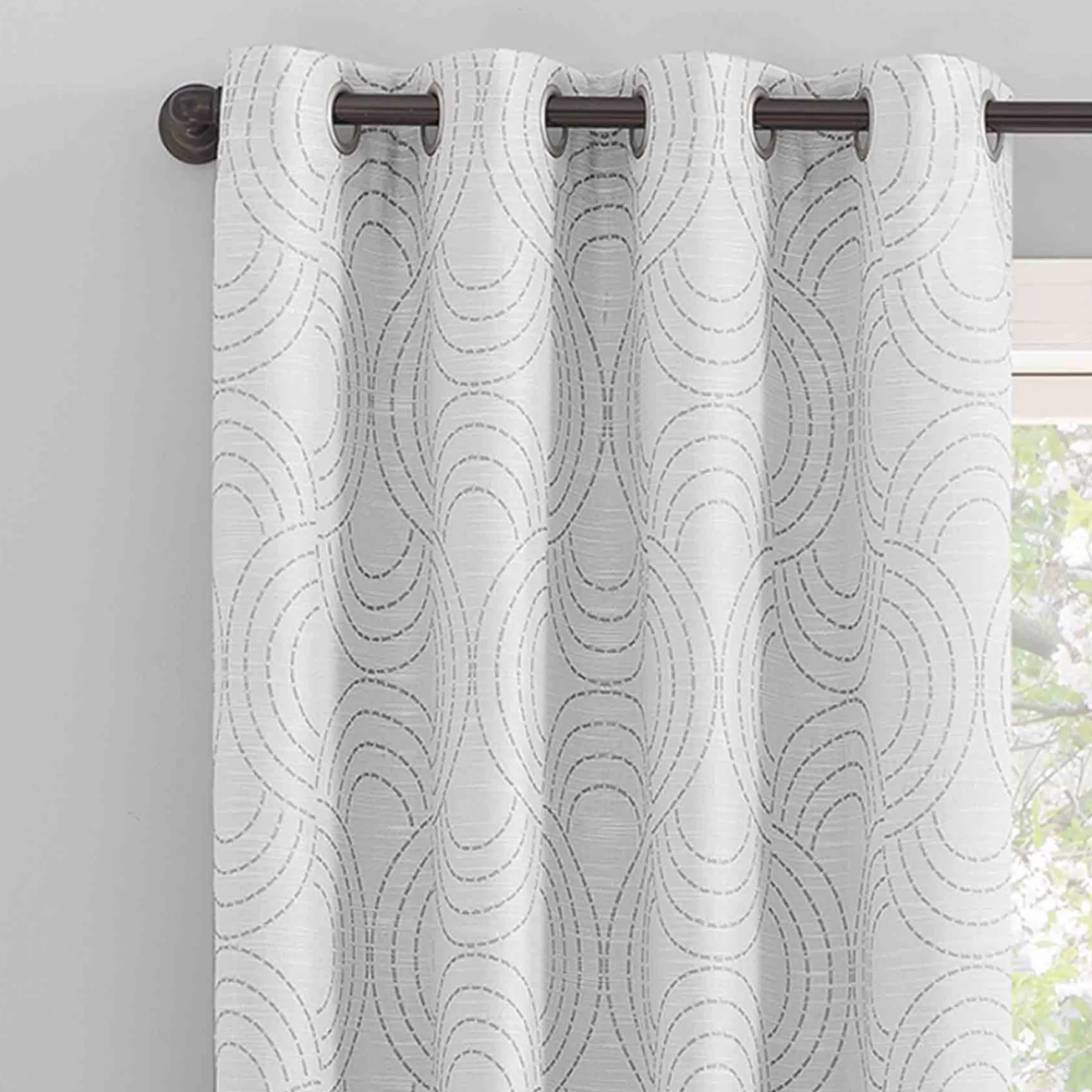 * Sale Sunzero Jagger White & Grey Grommet Single Blackout Curtain Panel, 84