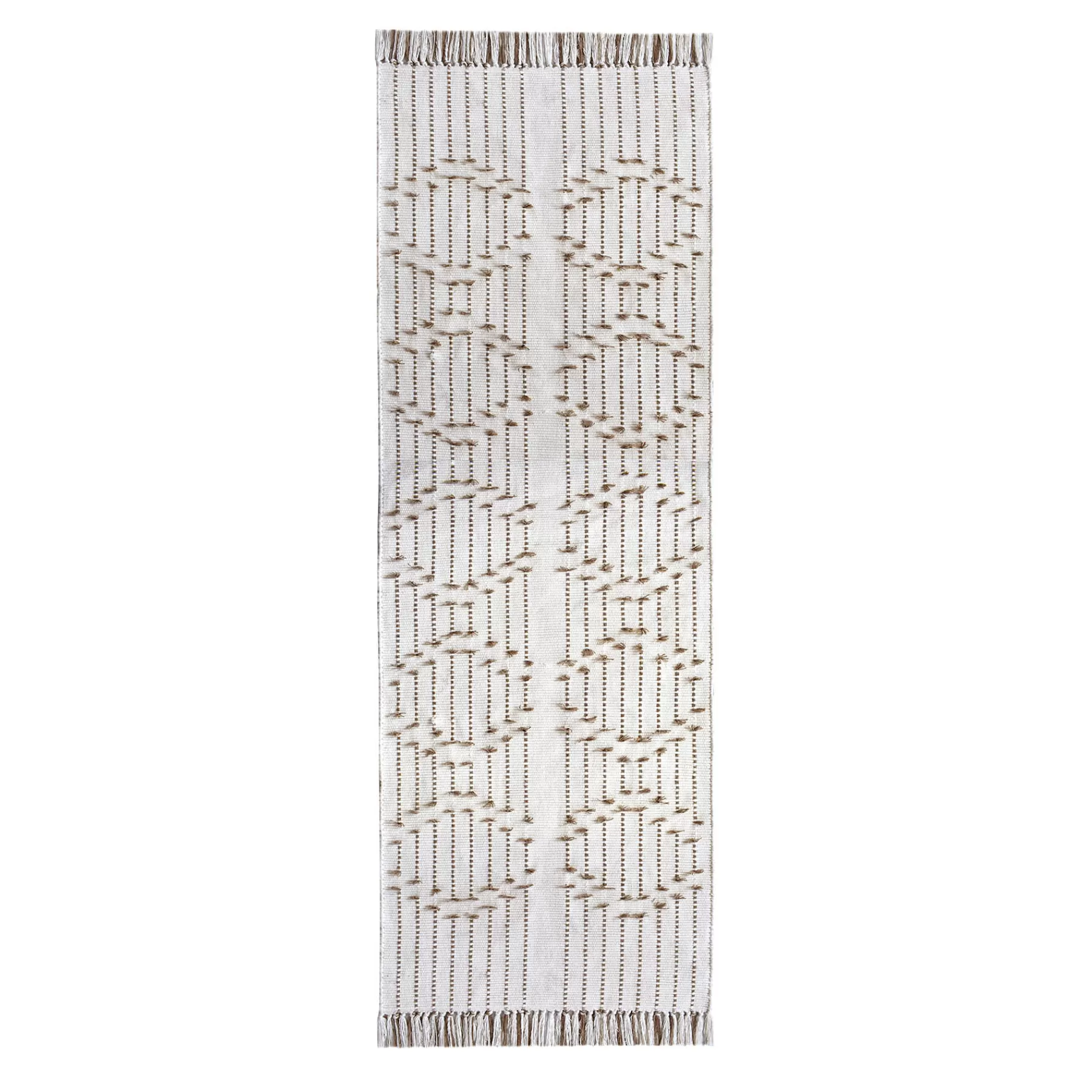 * Top Sellers (D552) Honeybloom Flatweave Ivory & Beige Fringe Runner, 2 7