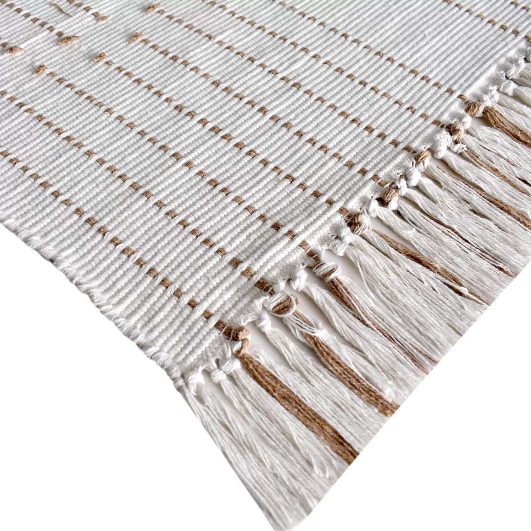 * Top Sellers (D552) Honeybloom Flatweave Ivory & Beige Fringe Runner, 2 7
